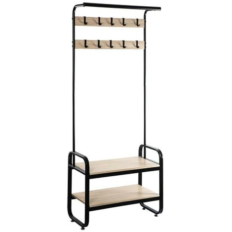 5Five Simply Smart – Vestiaire d'entrée Jano – Métal et MDF – Dimensions L. 73,5 x P. 34 x H. 170,5 cm – 10 crochets et tube porte-vêtements inclus