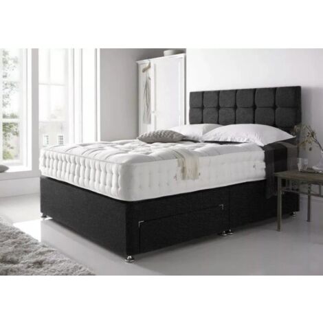 5FT black Linen Divan Bed Set With Coolblue memory foam spring mattress 10 inch Headboard 20 inch and 2 Drawers.