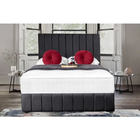 5FT King Dark Grey sude Divan Bed Set with 20'' Headboard & footboard & 10'' Spring Memory foam mattress (2 Drawers free)