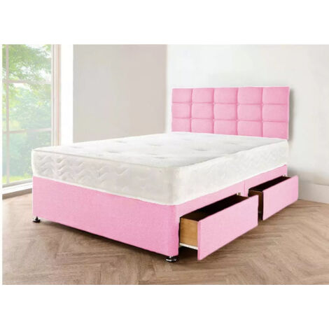 5FT King Pink Suede divan bed Set with Headboard & Mattress (2 storage Drawers included)
