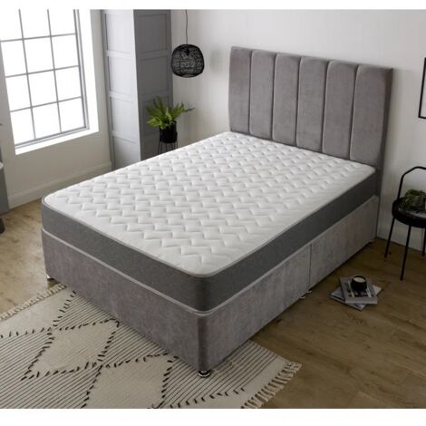 5FT King Plush Ardoch Bed Set: 20" Headboard, 10" Memory Foam Coil Mattress, 2 Drawers