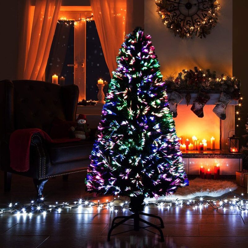 Shatchi - 5Ft/150cm Multicolour Fibre Optic Christmas Tree led Pre-Lit