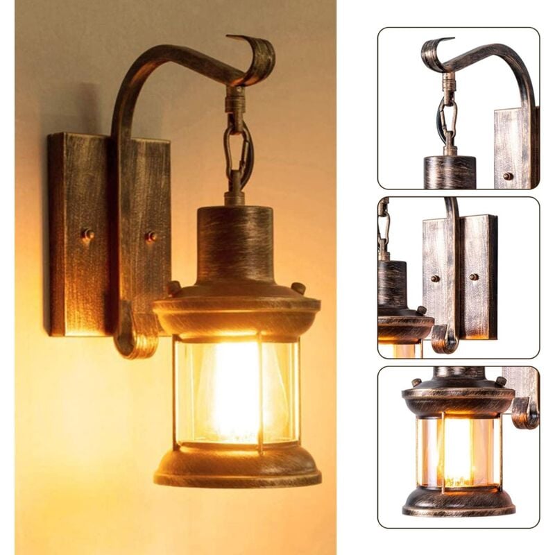 Vintage antique verre applique murale industrielle E27 applique murale en bois applique murale en verre intérieur loft, terrasse, restaurant, café