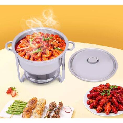 5L Acier inoxydable réchaud chauffe-plat soupe Pot rond avec couvercle argent 42 x 32cm