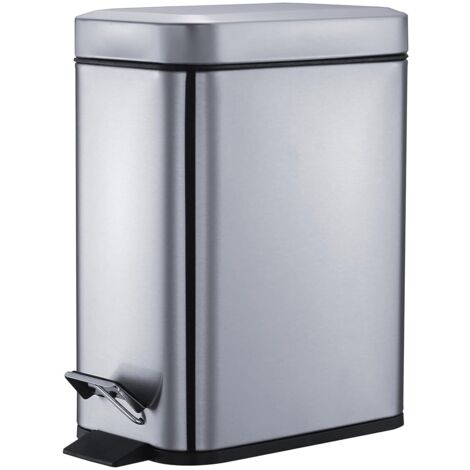 5L Kitchen Stainless Steel Trash Can, Small Pedal Trash Can with Lid Bathroom Waste Bin, Toilet Rectangular Trash Can, Silver