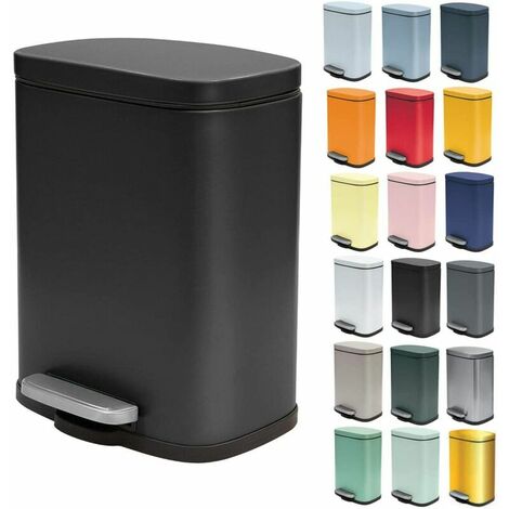 5L Poubelle à pédale en acier inoxydable à fermeture amortie avec seau intérieur en plastique Akira Poubelle de salle de bains Frein de conduit Noir mat