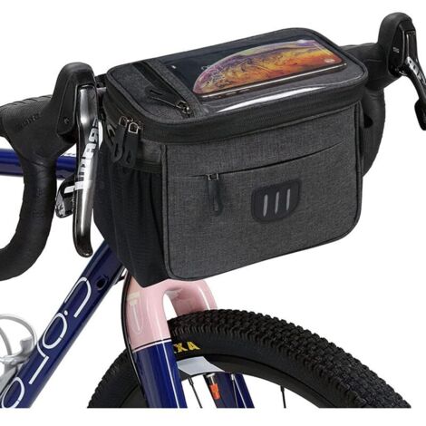 5L Sacoche de Guidon Vélo. Sac Avant Vélo Étanche. Panier Grande Capacité Sacoches avec Support pour Téléphon Rangement Route Velo Electrique. Noir. 22x17x14