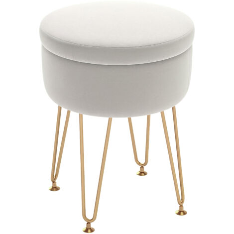 5L Velvet-Feel Storage Ottoman - Cream White