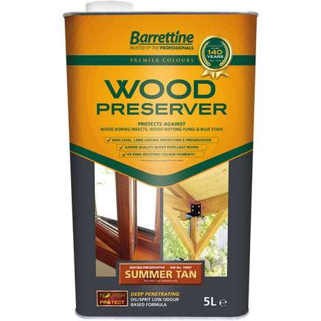 main image of "5L Wood Preserver Summer Tan Barrettine PREMIER Wood Preserver stain treatment protection exterior"