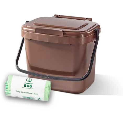 5ltr Brown Kitchen Caddy + 26 Pack of Liners