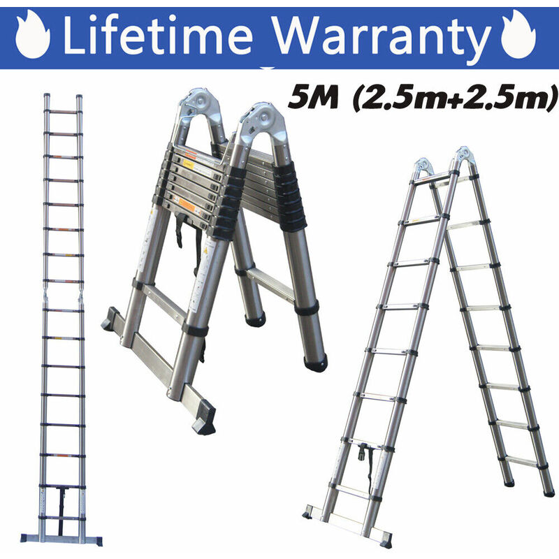 5m (2.5m+2.5m) Telescopic Folding Step Ladder Extendable a Frame Ladder Extension STeps Ladders