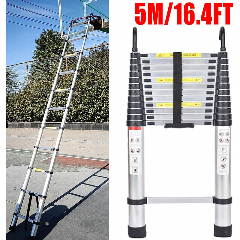 5m Aluminium Telescopic Ladder Extendable Portable Heavy Duty Multi-Purpose Loft