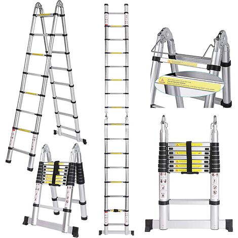 5M Aluminium Teleskopleiter Multifunktionsleiter Klappbare Stehleiter für Haus Max Belastung 150 kg（2,5+2,5M）