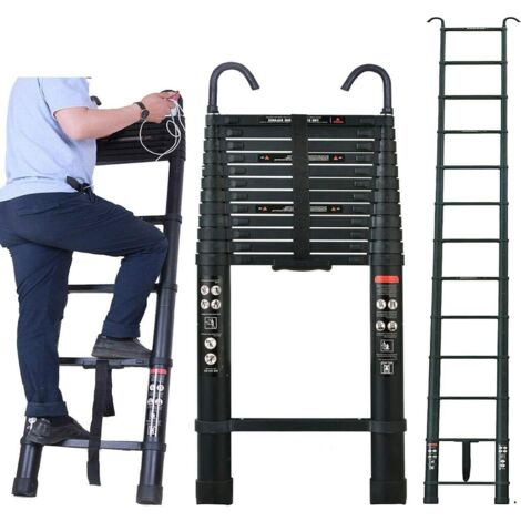 5M Aluminum Telescopic Ladder with Roof Hooks, Adjustable Height Extendable Folding Ladder Space Saving Easy to Transport, 330lbs Load Capacity for Home Kitchen Garden Garage DIY Projects