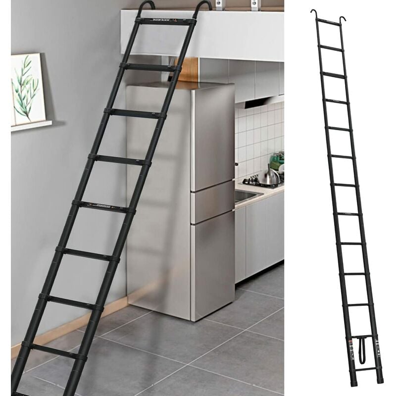 5M Échelle Pliante en Aluminium Telescoping Ladders avec 2 Crochets Amovibles Multifonction Ladder Attic Ladder 150kg Charge Maximale
