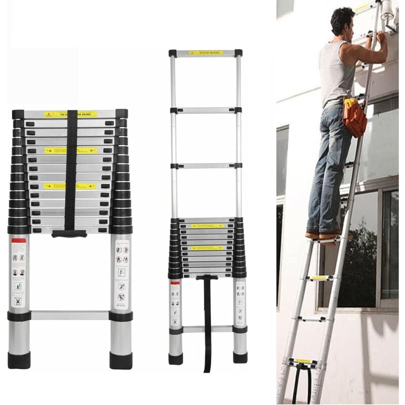 Lucn - 5M Échelle Télescopique Pliante,Échelle Escabeau Télescopique En Aluminium,interrupteur de sécurité à plusieurs niveaux,Pliable Extensible