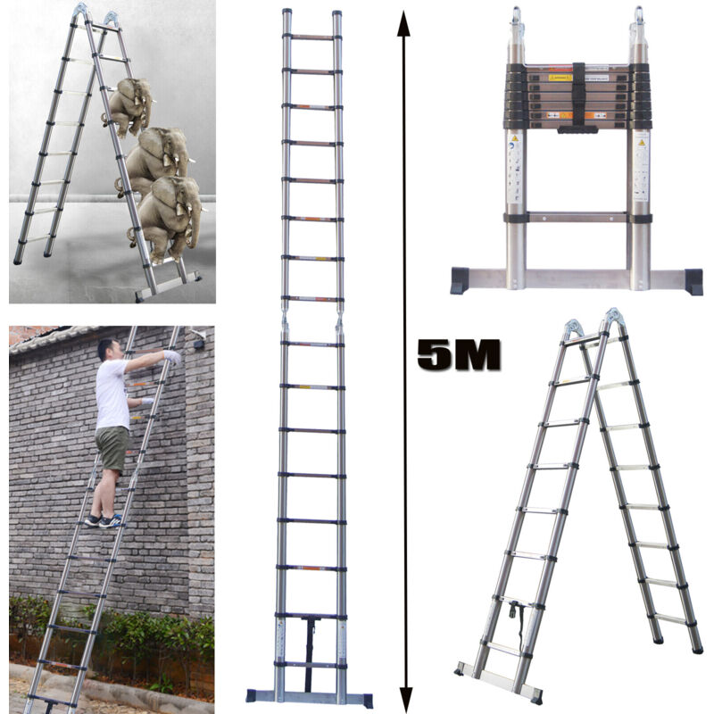 5M Escabeau télescopique pliable en forme de a Escabeau inox polyvalent