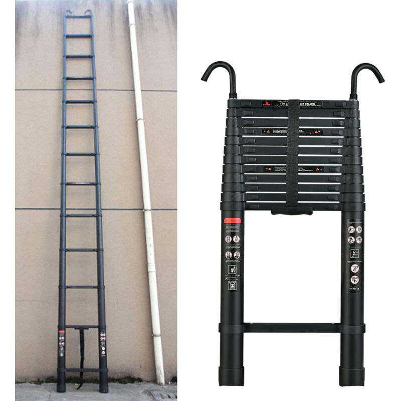 5M Extendable Multi Purpose Compact Ladder 150kg Capacity EN131 2x Safety Hooks