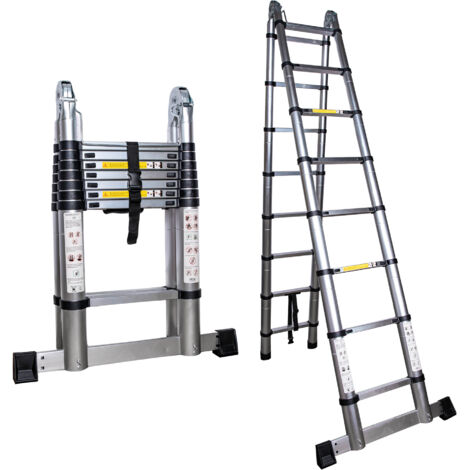 5m Lightweight Aluminium Hinged Telescopic Extendable Multi-Position Ladder & Step Ladder