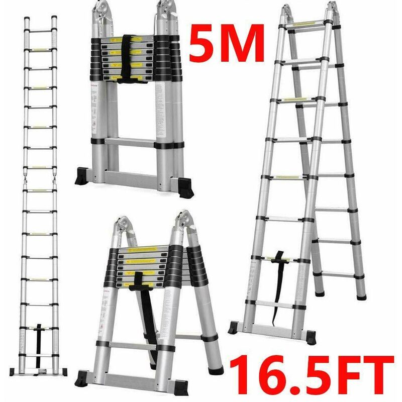 5M Multi-Purpose Aluminium Telescopic Ladder Extension Extendable Steps EN131 uk