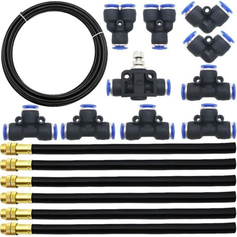 5M PE Tuyau Pneumatique + 6 pcs Buse rapide réglable omnidirectionnelle, Nouvelle buse de pulvérisation pour l'irrigation florale + 10 pcs Raccord Pneumatique