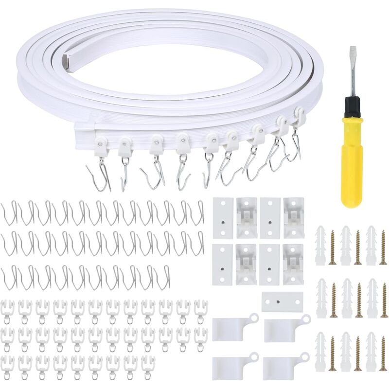 5M Rail de Rideau Plafond Pliable Flexible Rail avec 24 Planeurs de rideau Tringle Flexible pour Fenêtre de Maison Chambre Balcon Salle de bain