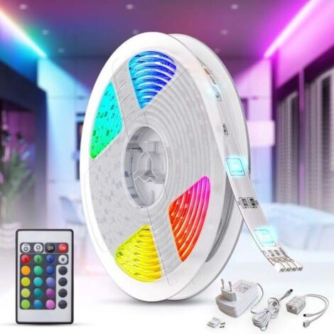5m Ruban Led Interieur Multicolore, Guirlande Lumineuse Dimmable Avec Télécommande, Auto-Adhésif, 24w, Longueur 5m
