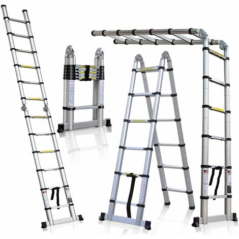 5M Scala telescopica pieghevole 2 in 1 scala pieghevole Ladder certificata EN131, carico massimo 150 kg (2,5 m + 2,5 m)