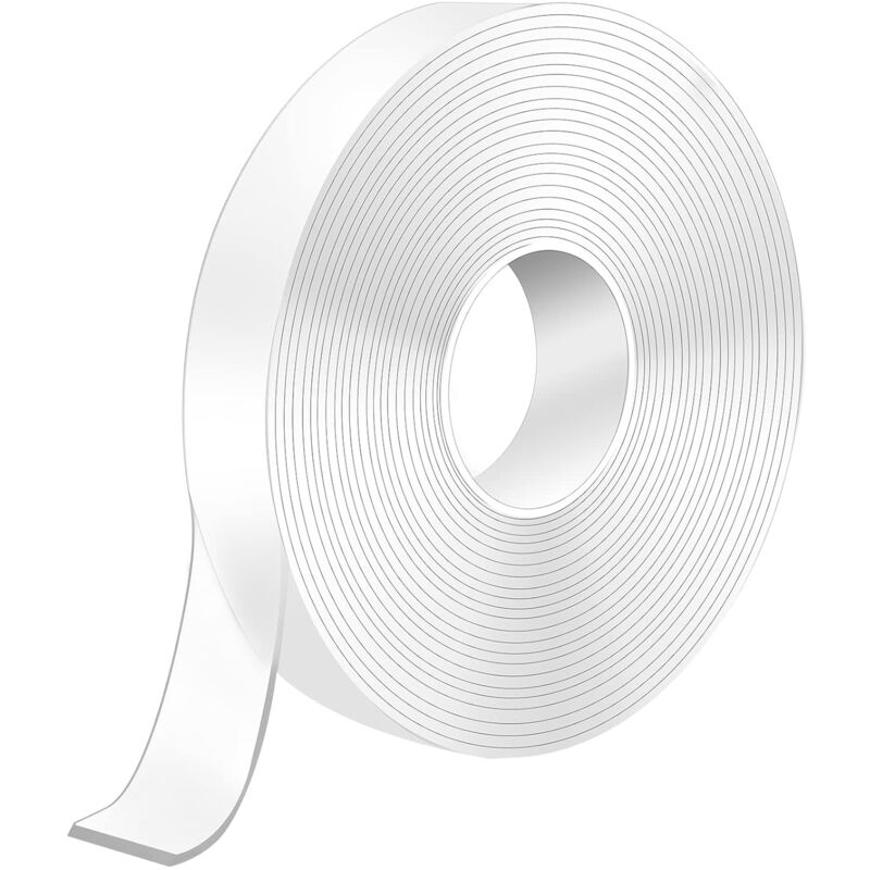 5M Scotch Double Face Extra Fort, 5M x 2CM x 2MM Scotch Transparent Double Face Lavable, Réutilisable Ruban Adhésif Double Face Accroche Tableau Sans