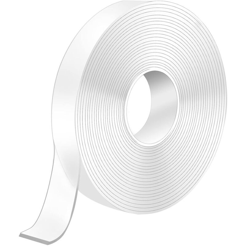 5M Scotch Double Face Extra Fort, 5M x 2CM x 2MM Scotch Transparent Double Face Lavable, Réutilisable Ruban Adhésif Double Face Accroche Tableau Sans