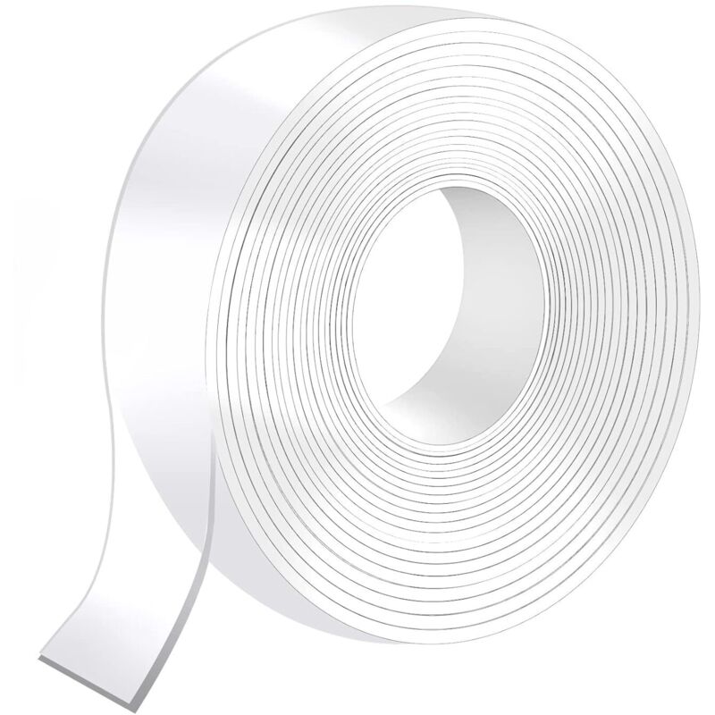 5M Scotch Double Face Extra Fort, 5M x 3CM x 2MM Scotch Transparent Double Face Lavable, Réutilisable Ruban Adhésif Double Face Accroche Tableau Sans