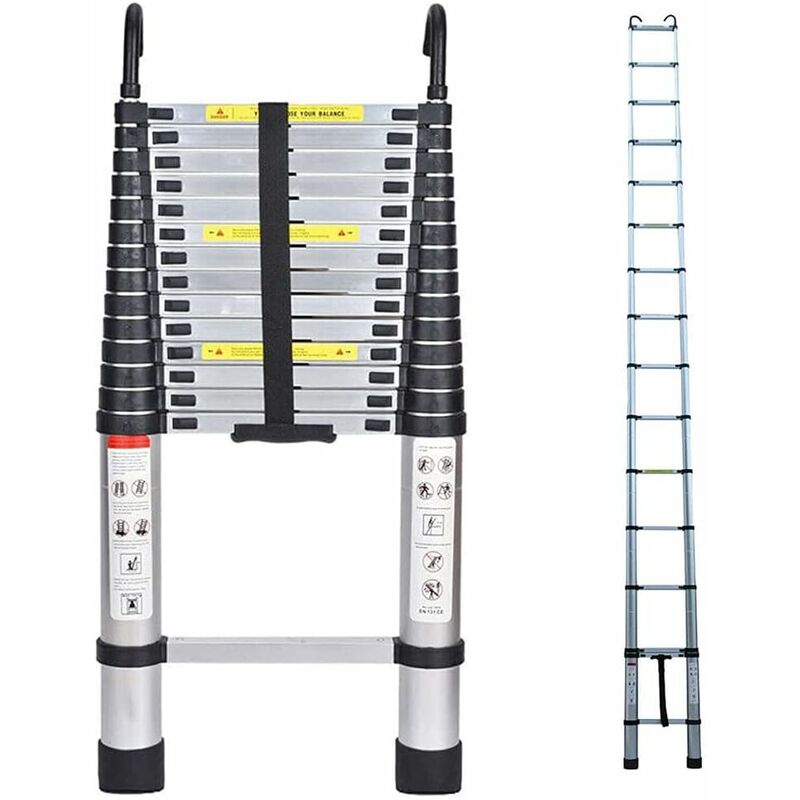 5M Telescopic Ladder with Roof Hook Kit Aluminium Portable Multi-Purpose Folding Portable Heavy Duty Multi-Purpose Aluminium Telescopic Ladder