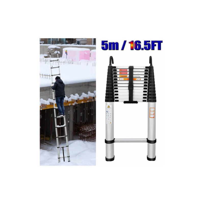 Image of 5m Teleskopleiter Stehleiter Aluleiter Ausziehleiter Leiter Klappleiter +2 Haken