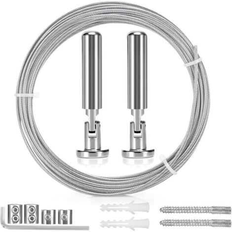 5m Tringle à Rideaux Kit, Câble en Acier pour Rideau, Fil de Suspension en Acier Inoxydable pour Accrocher Photos, Rideaux de Douche, Corde à Rideau, Décoration Murale d'art de Pépinière