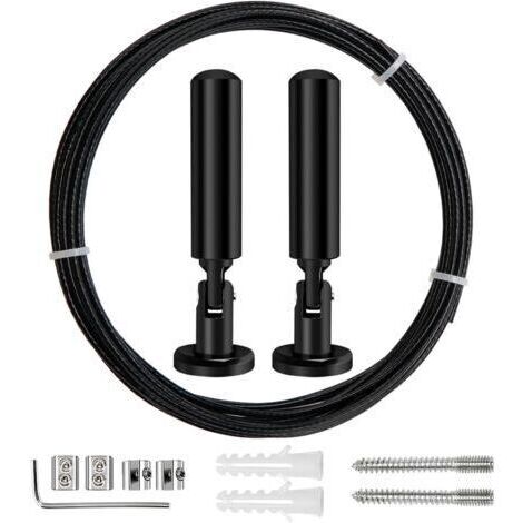 5m Tringle à rideaux Kit, Câble en Acier pour Rideau, pour Rideau, corde à linge de balcon,Noir
