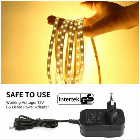5m Warm White LED Strip, 300 SMD 2835 3000K Self-adhesive LED Strip, 18W 1200lm LED Strip Light for Bedroom, Ceiling, Showcase(12V Power Adapter Not Included) [Energy Class A]