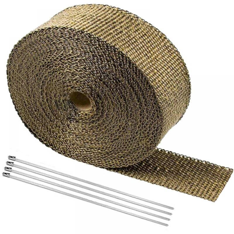 5m x 2.5cm Titanium Alloy Heat Insulation Tape for Exhaust Pipe, Exhaust Manifold, Black Stainless Steel with 4 Ties, Titanium