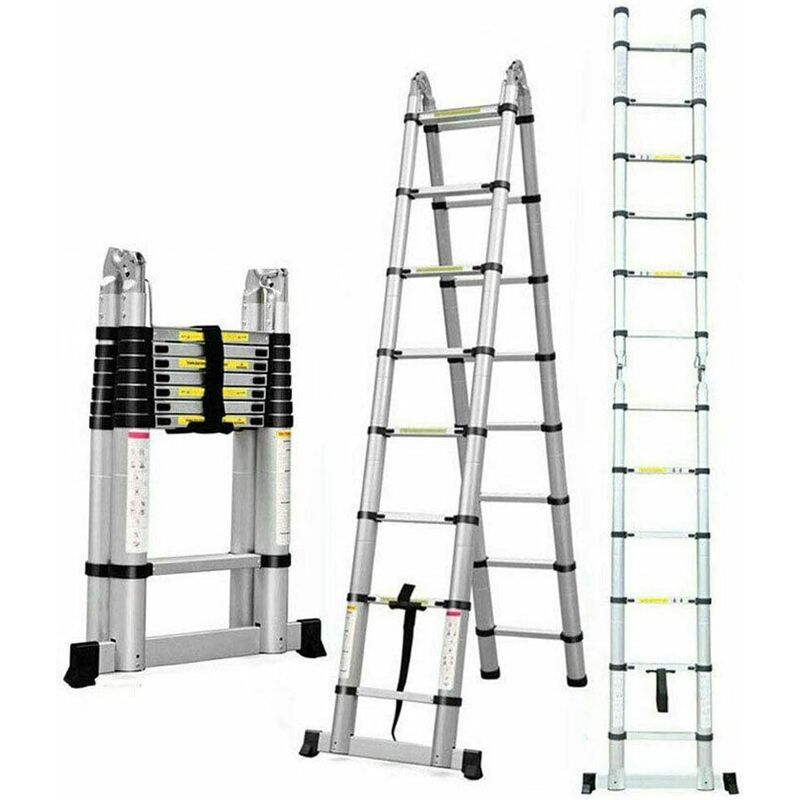Briefness - 5M/16.5Ft Telescopic Folding Ladder diy Alloy Extendable Extension a Frame Heavy Duty Portable Trade Domestic Ladder EN131 (Load Capacity