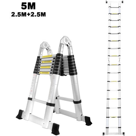 5M(2.5+2.5M) Teleskop Klappleiter , Groosse Anwendbarkeit Multifunktionsleiter , Klappbar Leiter , Maximale Tragkraft von 150kg für Garten Innen