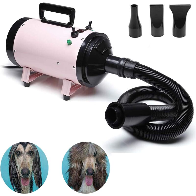 Dog Hair Dryer Professional 2800W Low Noise with 3 Nozzles & Extendable Hose Fur Blaster Grooming Dryers Adjustable Temperature for Pets Cats Dogs