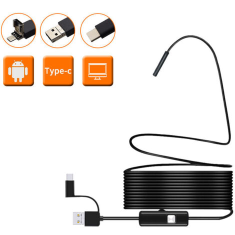 (5M)Caméra d'inspection de Serpent Endoscope , Endoscope Type C, caméra de portée avec 6 lumières LED pour Smartphone Android et PC, Samsung