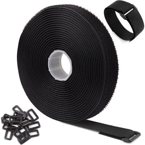 (5mx2cm,Noir)Sangles/Attaches de Câble Réutilisables Réglables Noires de 5m Avec 25 Boucles et Sangle de Fixation à Crochet Pour la Gestion des Câbles