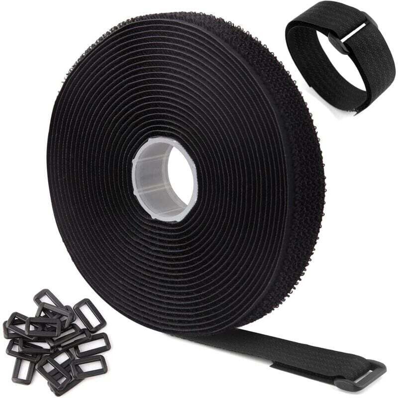 5mx2cm,Noir)Sangles/Attaches de Câble Réutilisables Réglables Noires de 5m Avec 25 Boucles et Sangle de Fixation à Crochet Pour la Gestion des Câbles