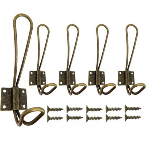 5PC Bronze Crochets Muraux Lourd Métal Patere Double pour Suspendre des Vêtements Vestes Peignoirs Serviettes Chapeaux Clés Sacs