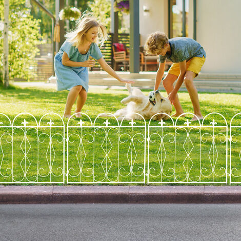 5pc Metal Garden Fencing Panel Animal Barrier Folding Edge Wire Border, White