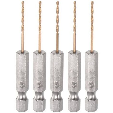 5pcs 1/4" Hex Tige Perceuse Forets 1.5mm Titane Ensemble M35 Haute Vitesse Acier Foret Hélicoïdal 62mm Long Entièrement Rectifié pour Bois, Inoxydable Acier, Métal, Plastique