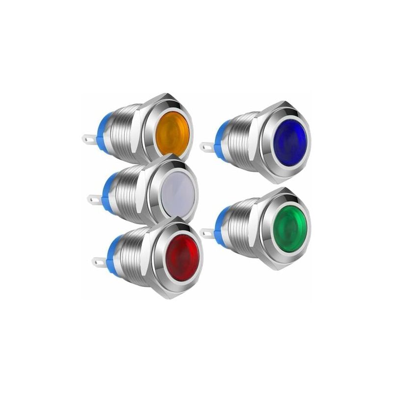 5pcs 12V-24VDC 12mm led Indicator Light Stainless Steel Waterproof Indicator Light(5 Colors)
