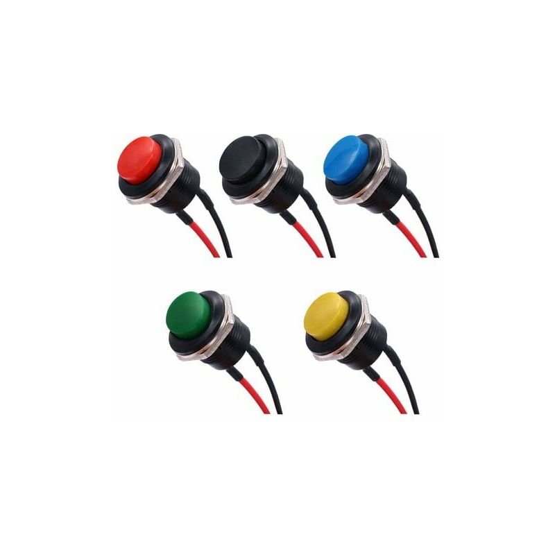 5pcs 16mm spst Momentary Switch AC250V/3A AC125V/6A on/off 2 Pole Self-Reset Round Mini Plastic Switch with Pre-Soldered Leads R13-507-5-X lylm
