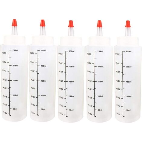 5pcs 250ml Flacons Compte-Gouttes Bouteilles liquides Fiole Vide en Plastique avec Balance Presser avec Leak-Proof Cap Sauce pour e-liquides, DIY Craf,