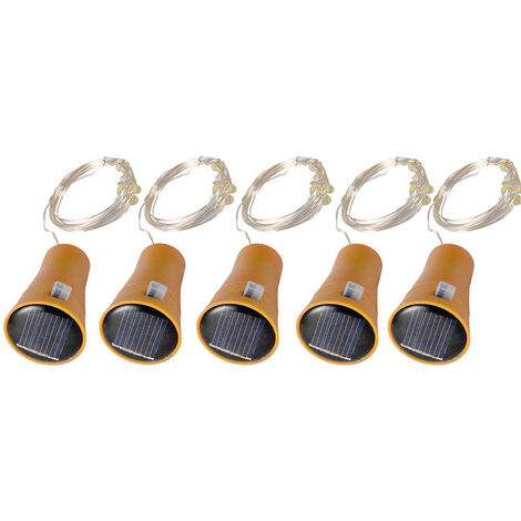 5PCS 2M Bouchon de bouteille de vin en liège solaire Guirlande lumineuse en fil de cuivre Lampes de fée